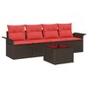 vidaXL Conjunto de Sof&aacute;s 5 unid. Castanho vime PE