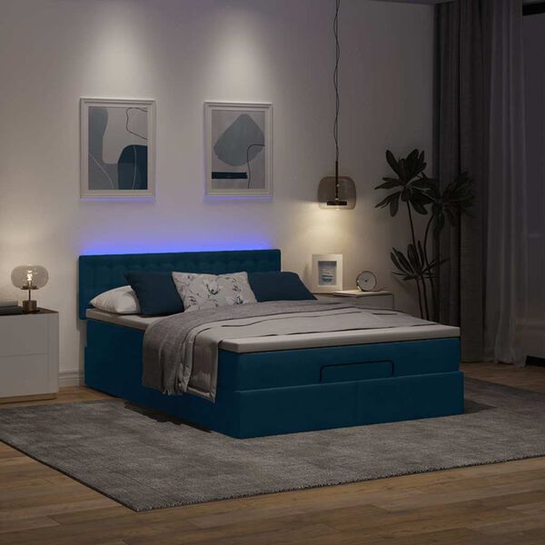 vidaXL Estrutura de cama otomana com colch&atilde;o 140x200 cm azul escuro