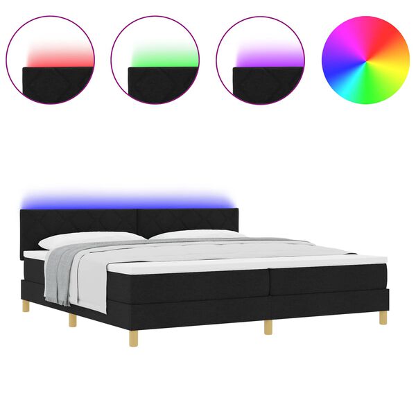 vidaXL Cama Box Spring LED com colch&atilde;o Preto 200 x 200 cm tecido