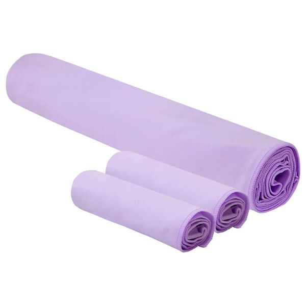 vidaXL Conjunto de Toalhas Esportivas 3 pcs Roxo Poli&eacute;ster e Poliamida
