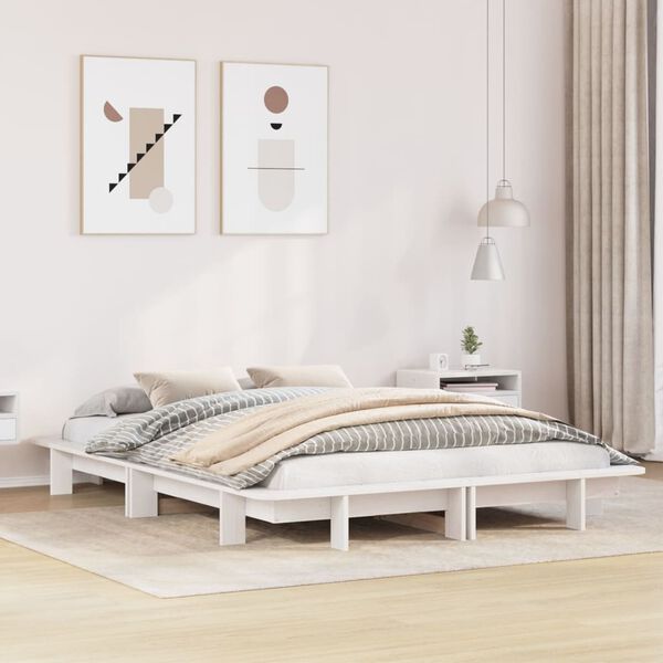 vidaXL Cama sem colchão 135x190 cm madeira de pinho maciça branco