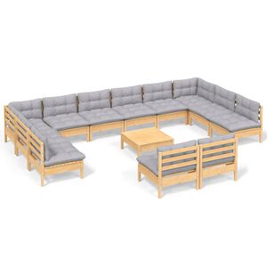 vidaXL 13pcs conjunto lounge de jardim + almofad&otilde;es cinza pinho maci&ccedil;o