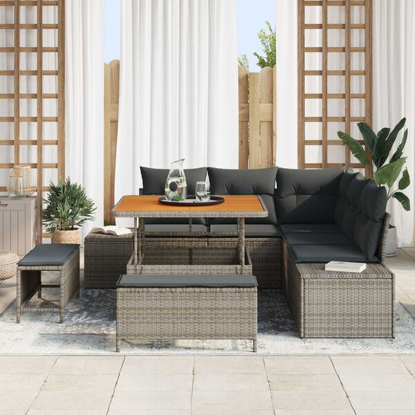vidaXL Conjunto de Sof&aacute; de Jardim 8 pcs Cinzeto Rattan Sint&eacute;tico