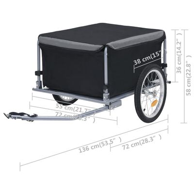 vidaXL Reboque de carga para bicicleta 65 kg preto e cinzento