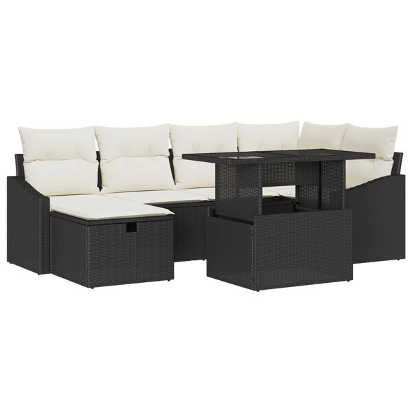 vidaXL Conjunto de Sofá de Jardim 7 pcs Preto Rattan Sintético
