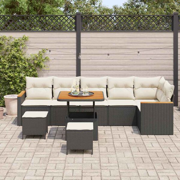 vidaXL Conjunto de Sof&aacute; de Jardim 9 pcs Preto Rattan Sint&eacute;tico