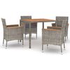 vidaXL 5 pcs conjunto de jantar p/ jardim c/ almofad&otilde;es vime PE cinza