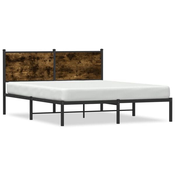vidaXL Estrutura de cama sem colch&atilde;o 140x190 cm metal carvalho fumado