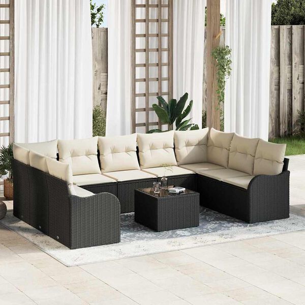 vidaXL Conjunto de Sof&aacute; de Jardim 10 pcs Preto vime PE