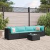 vidaXL 5 pcs conjunto lounge de jardim c/ almofadões vime PE preto
