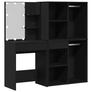 vidaXL Conjunto de Mesa de Maquiagem com LED com gaveta Carvalho Preto