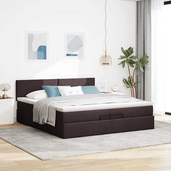 vidaXL Estrutura de cama otomana com colch&atilde;o 200x200cm castanho-escuro