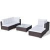 vidaXL 5 pcs conjunto lounge jardim c/ almofadões vime PE castanho