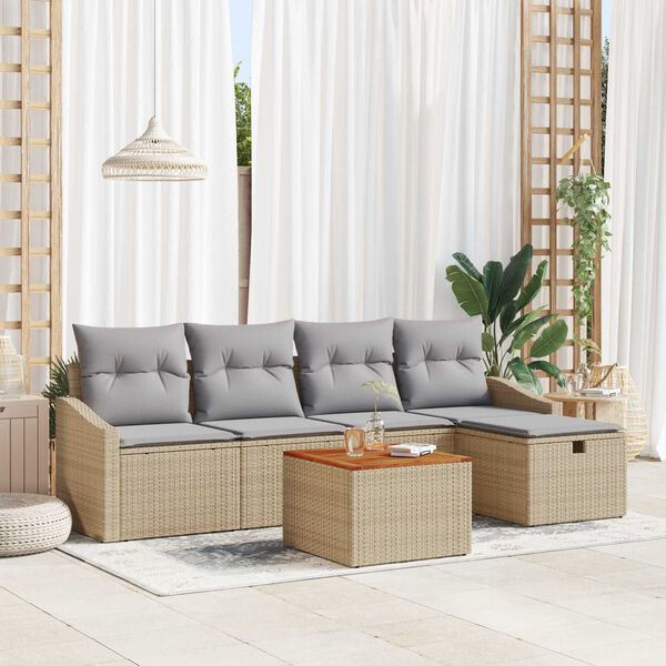 vidaXL Conjunto de Sof&aacute; de Jardim 6 pcs Bege Rattan Sint&eacute;tico