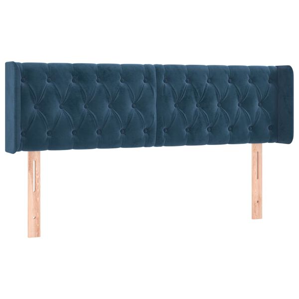 vidaXL Cabeceira cama c/ luzes LED veludo 163x16x78/88 cm azul-escuro