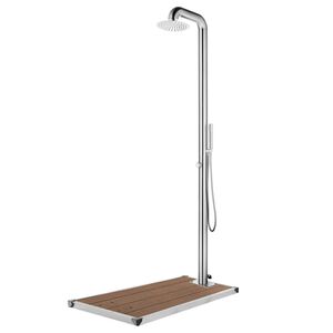 vidaXL Chuveiro de jardim c/ base castanha 230 cm a&ccedil;o inoxid&aacute;vel