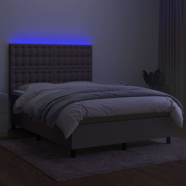 vidaXL Cama box spring colch&atilde;o/LED 140x200 cm tecido cinza-acastanhado