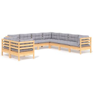 vidaXL 9 pcs conjunto lounge de jardim + almofad&otilde;es cinza pinho maci&ccedil;o