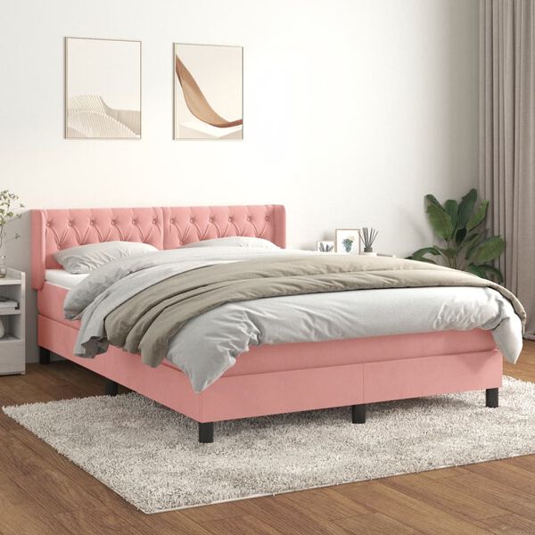 vidaXL Cama com molas/colch&atilde;o 140x190 cm veludo rosa