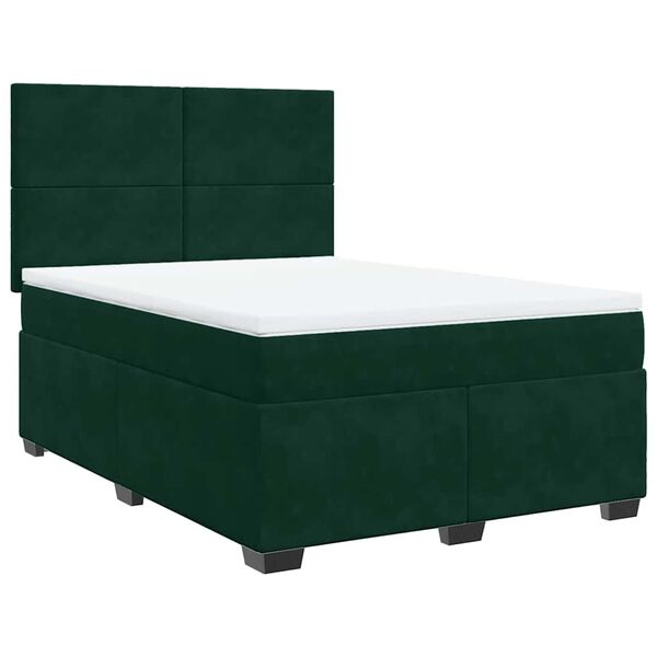 vidaXL Cama com molas/colch&atilde;o 140x200 cm veludo verde-escuro
