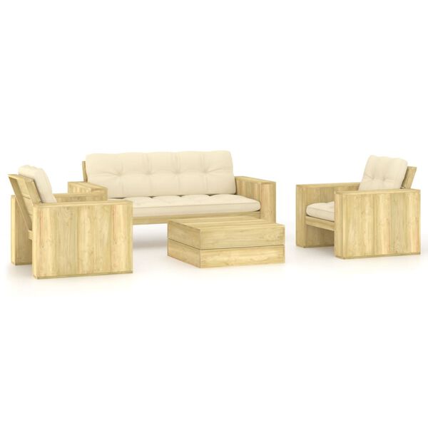 vidaXL 4 pcs conjunto lounge de jardim com almofad&otilde;es pinho impregnado