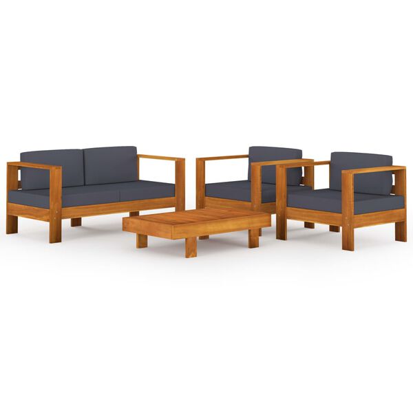 vidaXL 4 pcs conj. lounge de jardim c/ almofad&otilde;es cinza-escuro ac&aacute;cia
