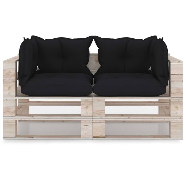 vidaXL Sof&aacute; de paletes para jardim 2 lugares com almofad&otilde;es pinho