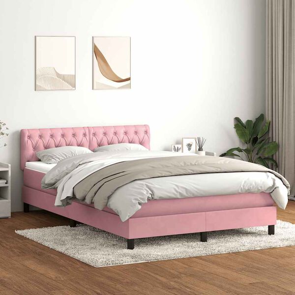 vidaXL Cama box spring c/ colch&atilde;o e LED 160x220 cm veludo rosa