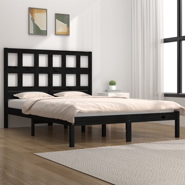 vidaXL Estrutura de cama 200x200 cm pinho maci&ccedil;o preto