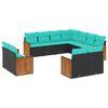 vidaXL Conjunto de sof&aacute; de jardim com 11 pe&ccedil;as e almofadas em rattan sint&eacute;tico preto