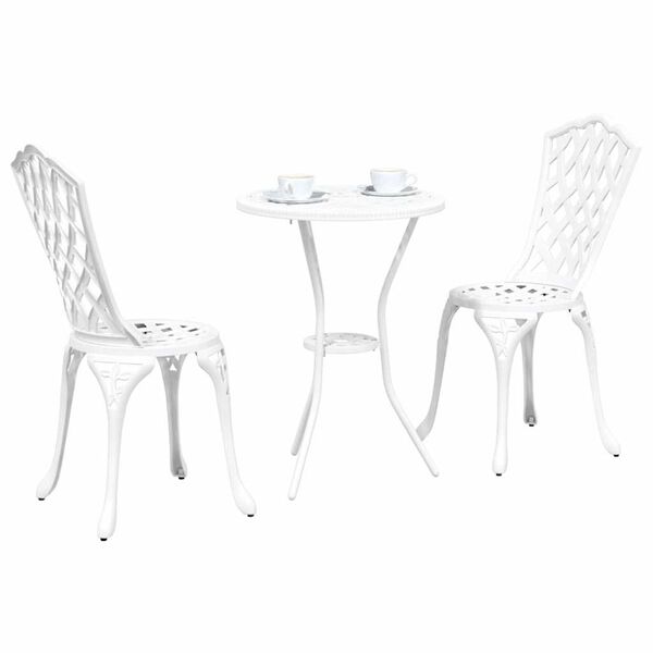 vidaXL Conjunto Bistro de Jardim 3 pcs Branco Alumínio