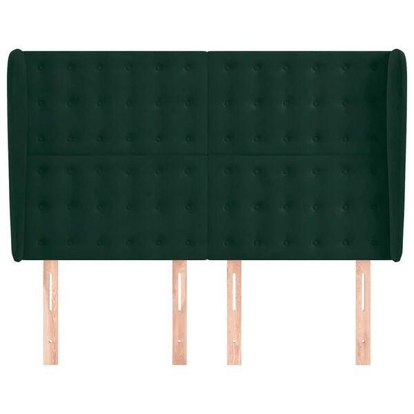 vidaXL Cabeceira cama c/ abas veludo 147x23x118/128 cm verde-escuro