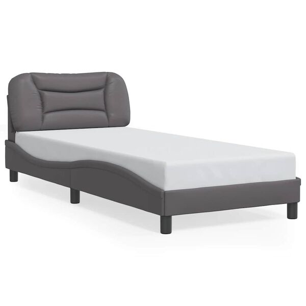 vidaXL Estrutura de cama sem colch&atilde;o Hvar couro artificial 90x190 cm cinzento