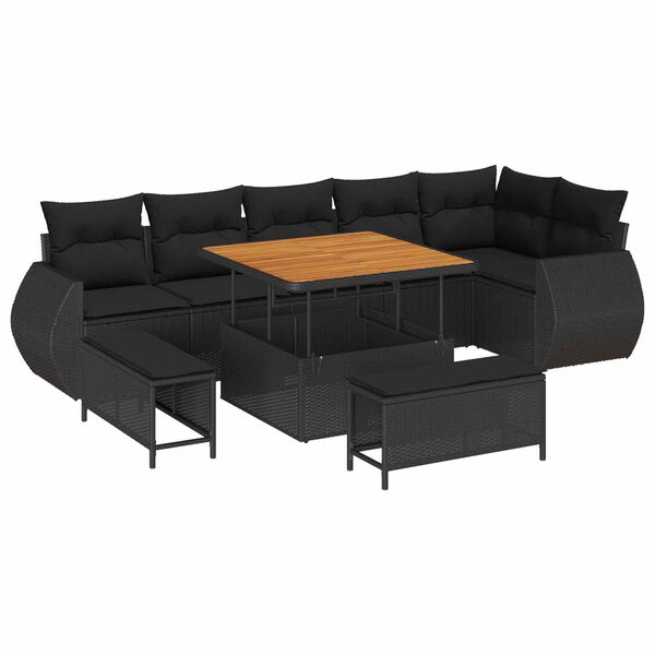 vidaXL Conjunto de Sof&aacute; de Jardim 9 pcs Preto vime PE