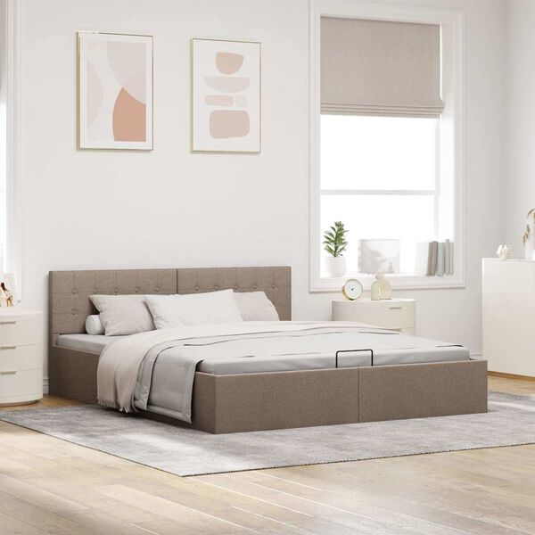 vidaXL Cama hidr&aacute;ulica c/ arruma&ccedil;&atilde;o 180x200cm tecido cinza-acastanhado