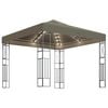 vidaXL Gazebo com cord&otilde;es de luzes LED 3x3 m tecido cinza-acastanhado