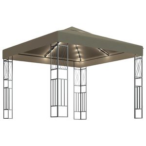 vidaXL Gazebo com cord&otilde;es de luzes LED 3x3 m tecido cinza-acastanhado