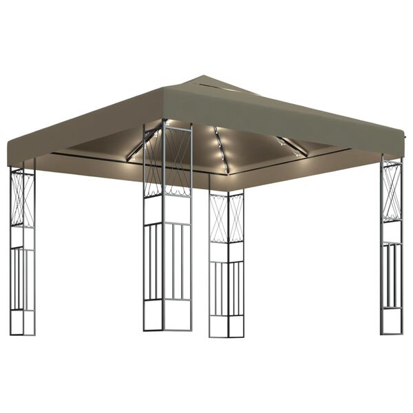 vidaXL Gazebo com cord&otilde;es de luzes LED 3x3 m tecido cinza-acastanhado