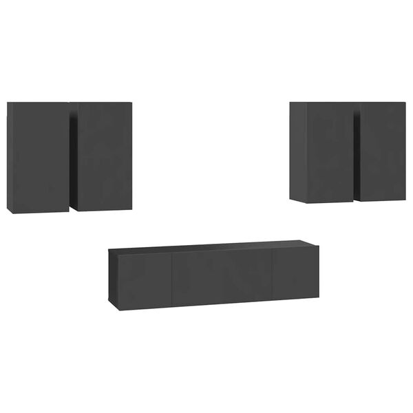 vidaXL 6 pcs conjunto de m&oacute;veis de TV contraplacado cinzento