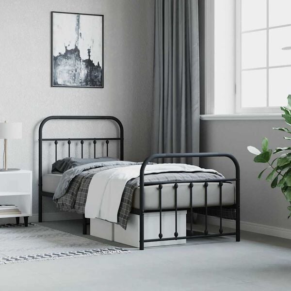 vidaXL Estrutura de cama com cabeceira e p&eacute;s 90x190 cm metal preto