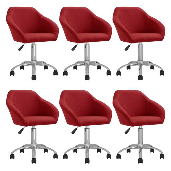 vidaXL Cadeiras de jantar girat&oacute;rias 6 pcs tecido vermelho tinto