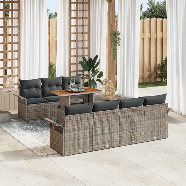vidaXL Conjunto de Sofá de Jardim 8 pcs Cinzeto Rattan Sintético