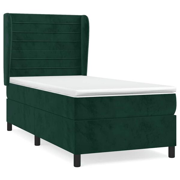 vidaXL Cama com molas/colch&atilde;o 80x200 cm veludo verde-escuro