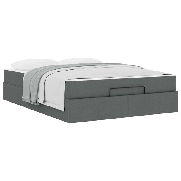 vidaXL Estrutura de cama com colch&atilde;o 2 pcs Cinza Escuro tecido