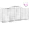vidaXL Cestos gabi&atilde;o arqueados 15pcs 300x50x120/140 ferro galvanizado