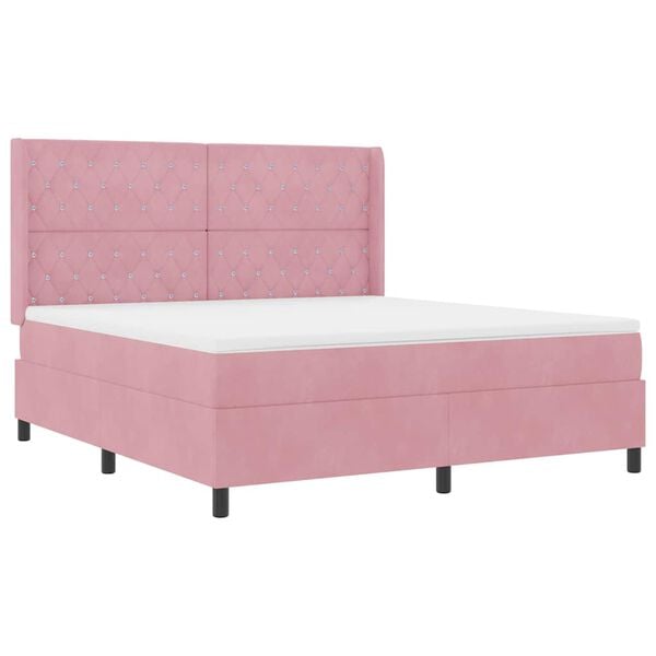 vidaXL Cama Box com colch&atilde;o com cabeceira Rosa 180 x 200 cm Veludo