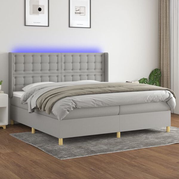 vidaXL Cama box spring c/ colch&atilde;o e LED 200x200 cm tecido cinza-claro