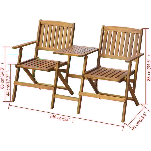 vidaXL Banco de jardim dobrável com mesa acácia maciça 140 cm