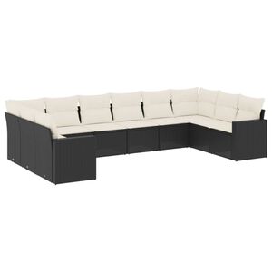 vidaXL 10 pcs conjunto sof&aacute;s de jardim c/ almofad&otilde;es vime PE preto