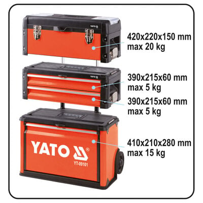 YATO Carrinho com caixa de ferramentas e 3 gavetas 52x32x72 cm